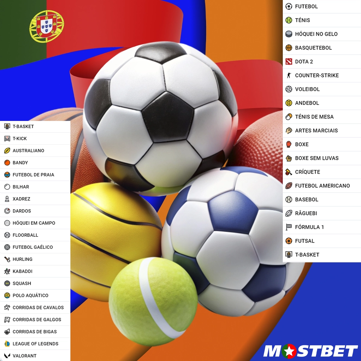 Todas as categorias de desporto na Mostbet