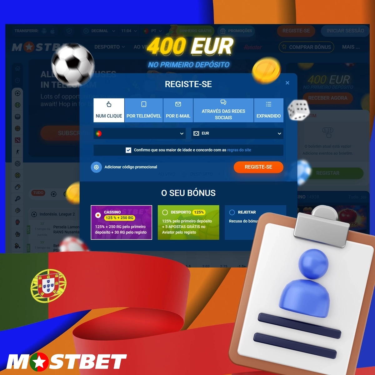 Instruções sobre como se registar na plataforma Mostbet