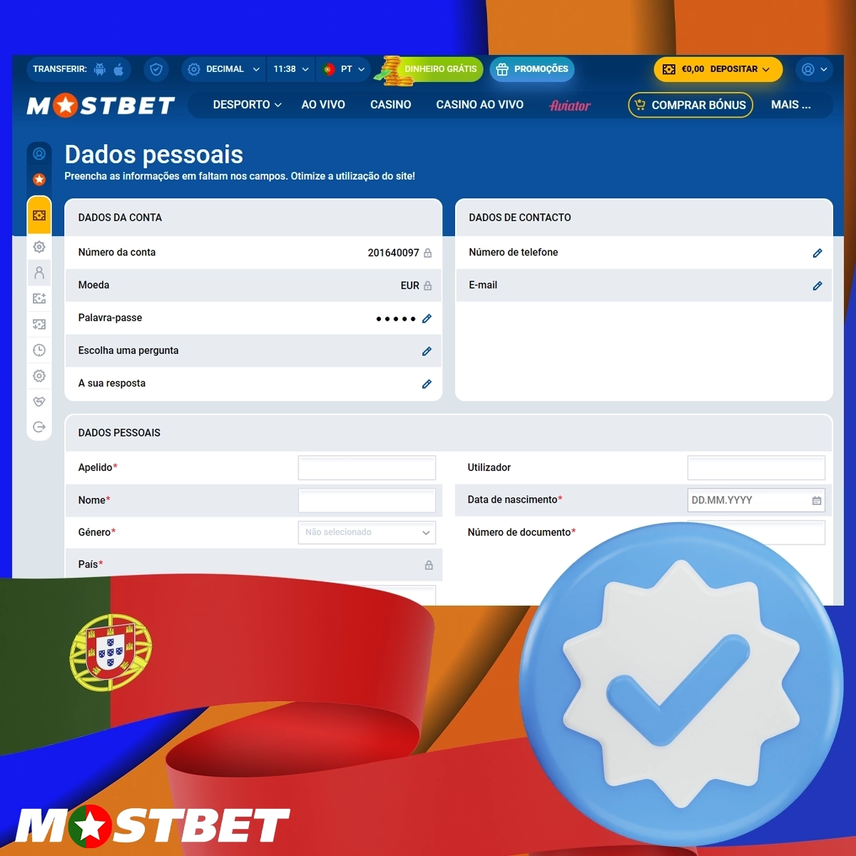 Instruções de verificação da conta Mostbet